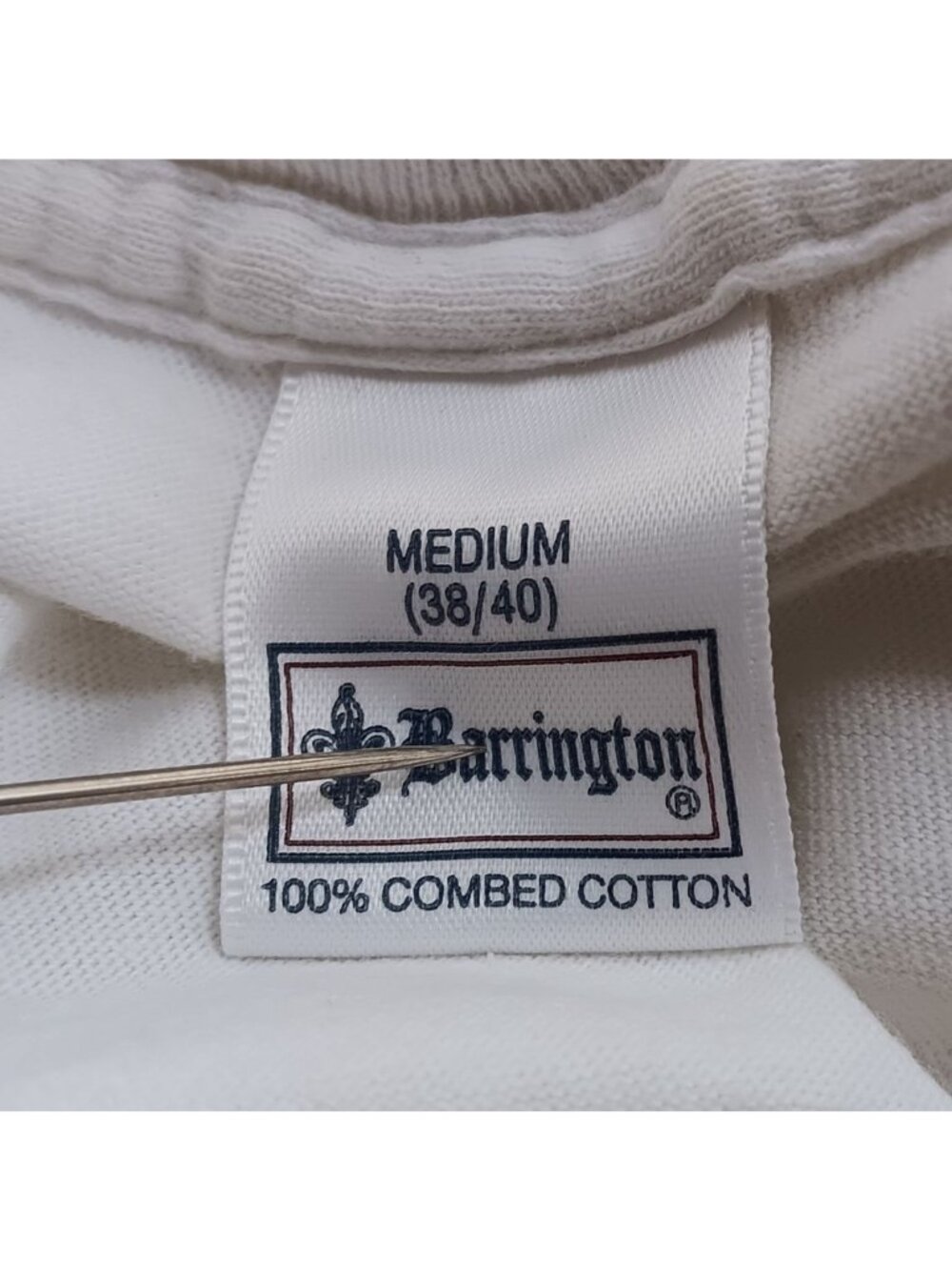 Vintage White T-Shirt Medium Barrington 100% Combed Cotton Crew Neck 1990's